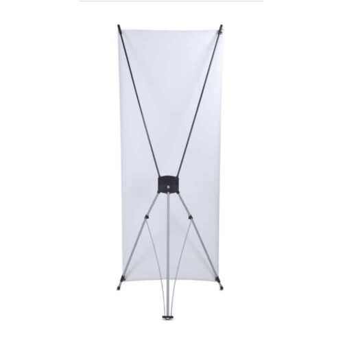 Side angle of X-banner stand showing frame an back structure