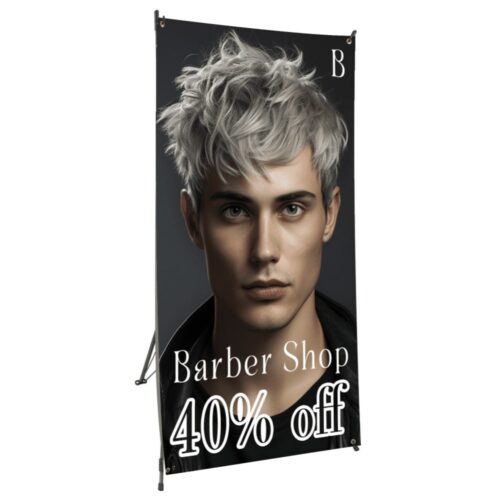 Front view of X-banner stand showing full display area